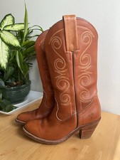 Vintage Frye 7065 Western Mid-Calf Boots Brown Leather Embroidered Women's 6.5B