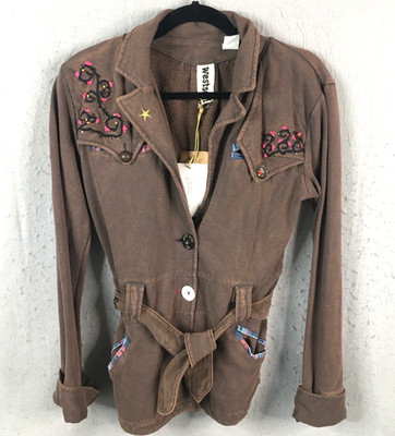 West Soul Jacket Womens Small Brown Overdyed Beaded Boho Hippie Artsy NEW