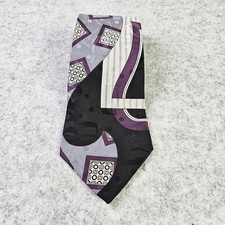 Henry Grethel Mens Silk Tie Purple Black Grey Abstract Geometric Made in Italy