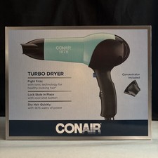 Conair 1875 Turbo Dryer Styler Ionic Tech Dry Hair Quickly W/Concentrator Green