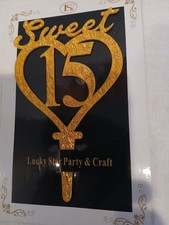 15Th Sweet Birthday Cake Topper Gold Glitter. Beautiful Sparkly Gold Perfect