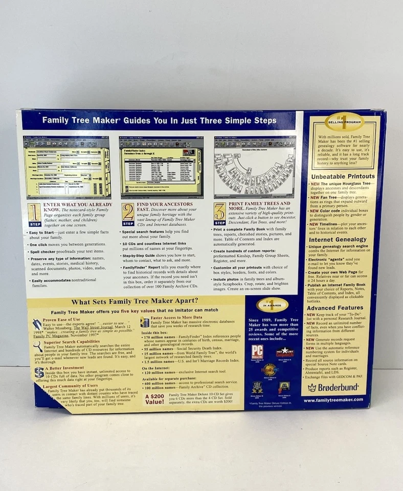 Family Tree Maker Version 5 10-CD Gift Set PC WIN 95/98 Broderbund NEW Sealed - Image 2 of 4