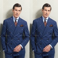 Striped Men's Suits Double Breasted Formal Occasion Wedding Groom Tuxedo 2 piece