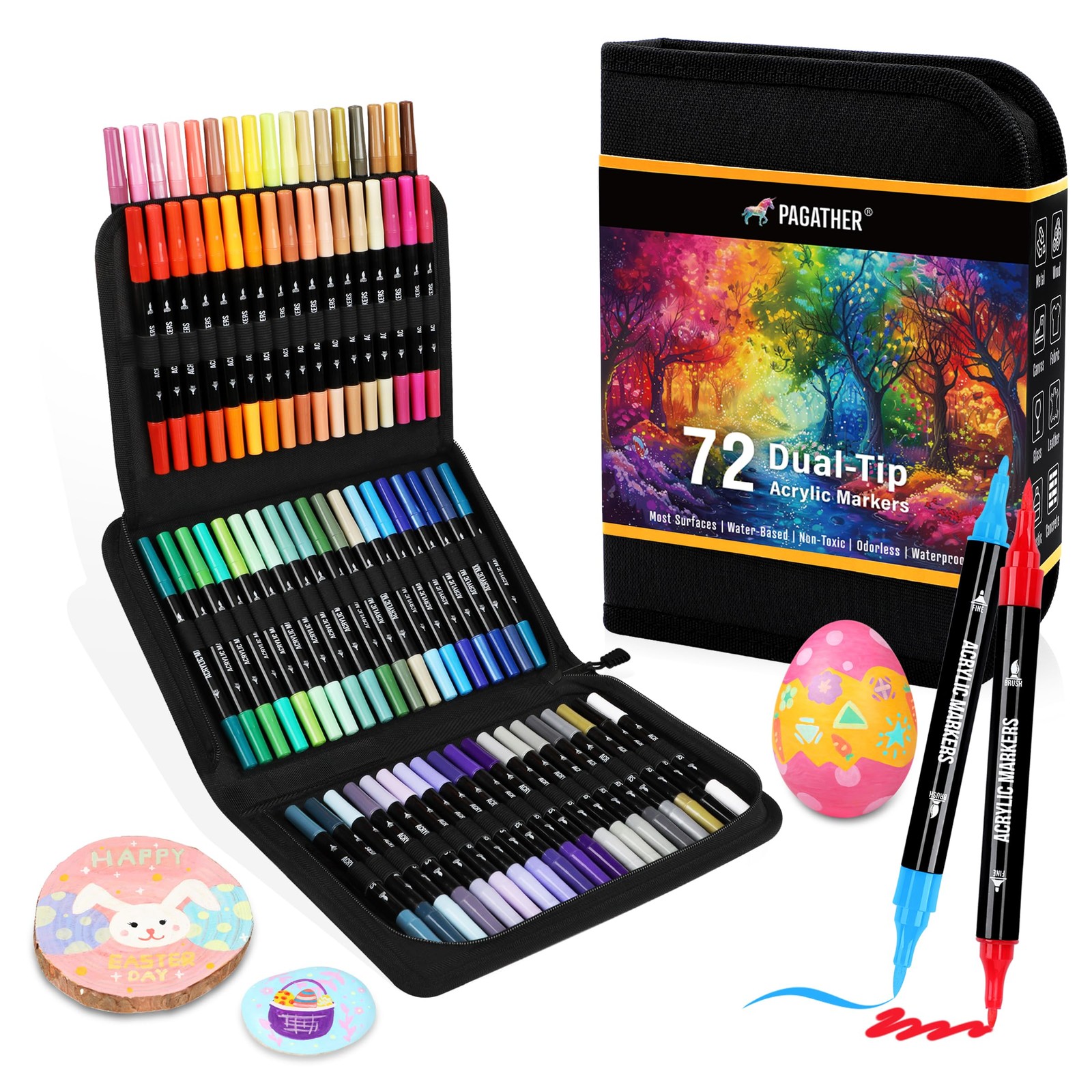 72-Color Dual Tip Acrylic Paint Markers with Fine & Brush Tips for Artists
