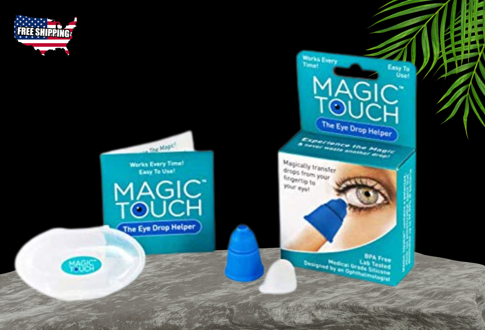Magic Touch Eye Drop Guide &ndash; Silicone Applicator with Trav