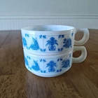 2 Vintage Blue &White Milk Glass Cereal Soup Bowl Mugs w/ Handle