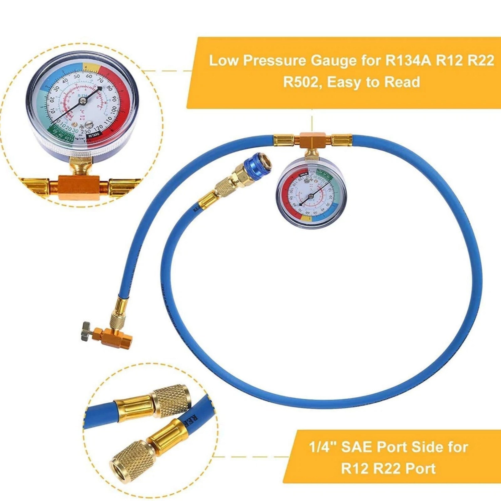 R134A AC Refrigeration Charging Hose With Pressure Gauge Accessories Part