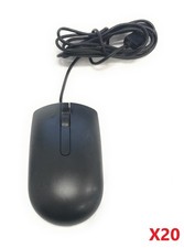 Lot of 20 OEM Dell MS116c USB Wired Optical Mice 1000 DPI Black Ambidextrous