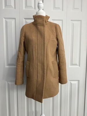 J.Crew City Wool Coat Women's 2 Camel Full-Zip Long Sleeve Flap Pocket Classic