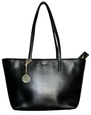 DKNY Donna Karen NY Black Leather Bryant Medium Tote Bag Purse Bag Charm  EUC