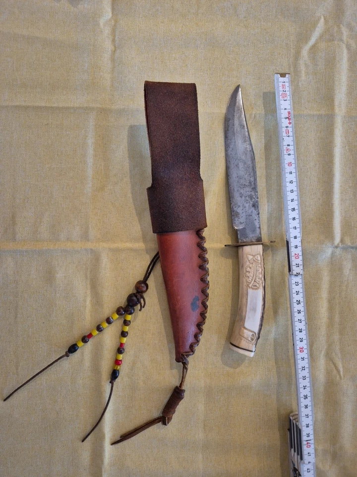 Messer Horngriff geschnitzt Oldstyle Westernhobby Sammlungsauflösung mit Scheide - Bild 3 von 3
