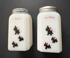 Milk Glass Salt Pepper Set Scottie Dog Vintage Range Set