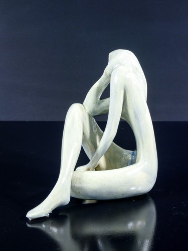 ⚜️ NUDE SCULPTURE WOMAN CERAMIC ENAMEL SIGNED RS ERA 1960S ITALY STATUE - Picture 4 of 11