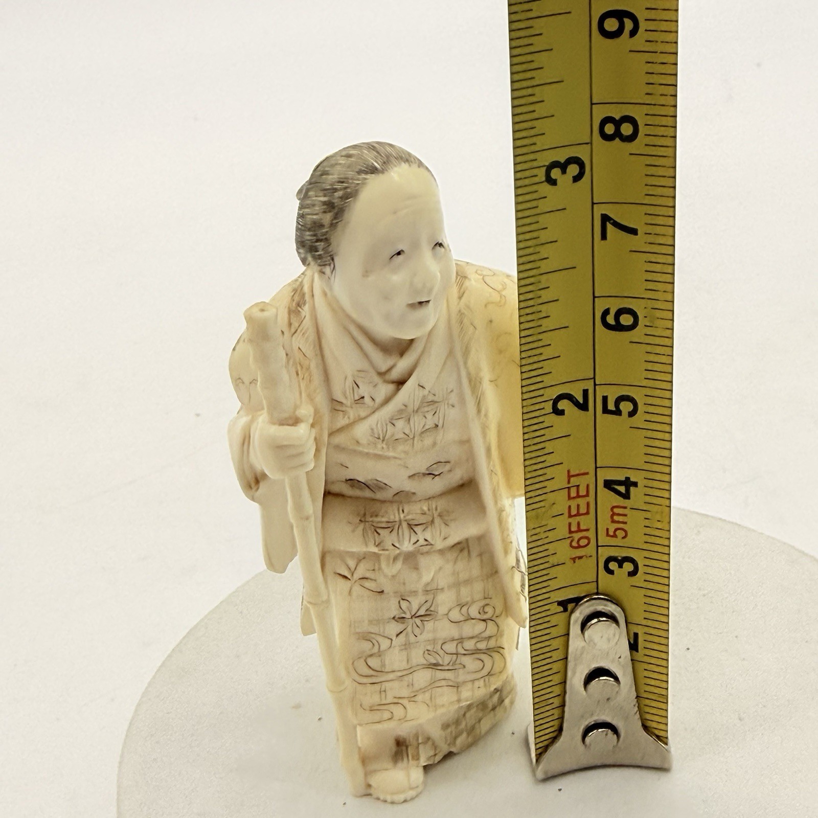 19th c Antique Japanese Meiji Carving Okimono Figurine 3”- Signed