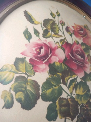 Antique Victorian Roses Oval Framed Glass Art Print Henri Greredon 15x12 Inch