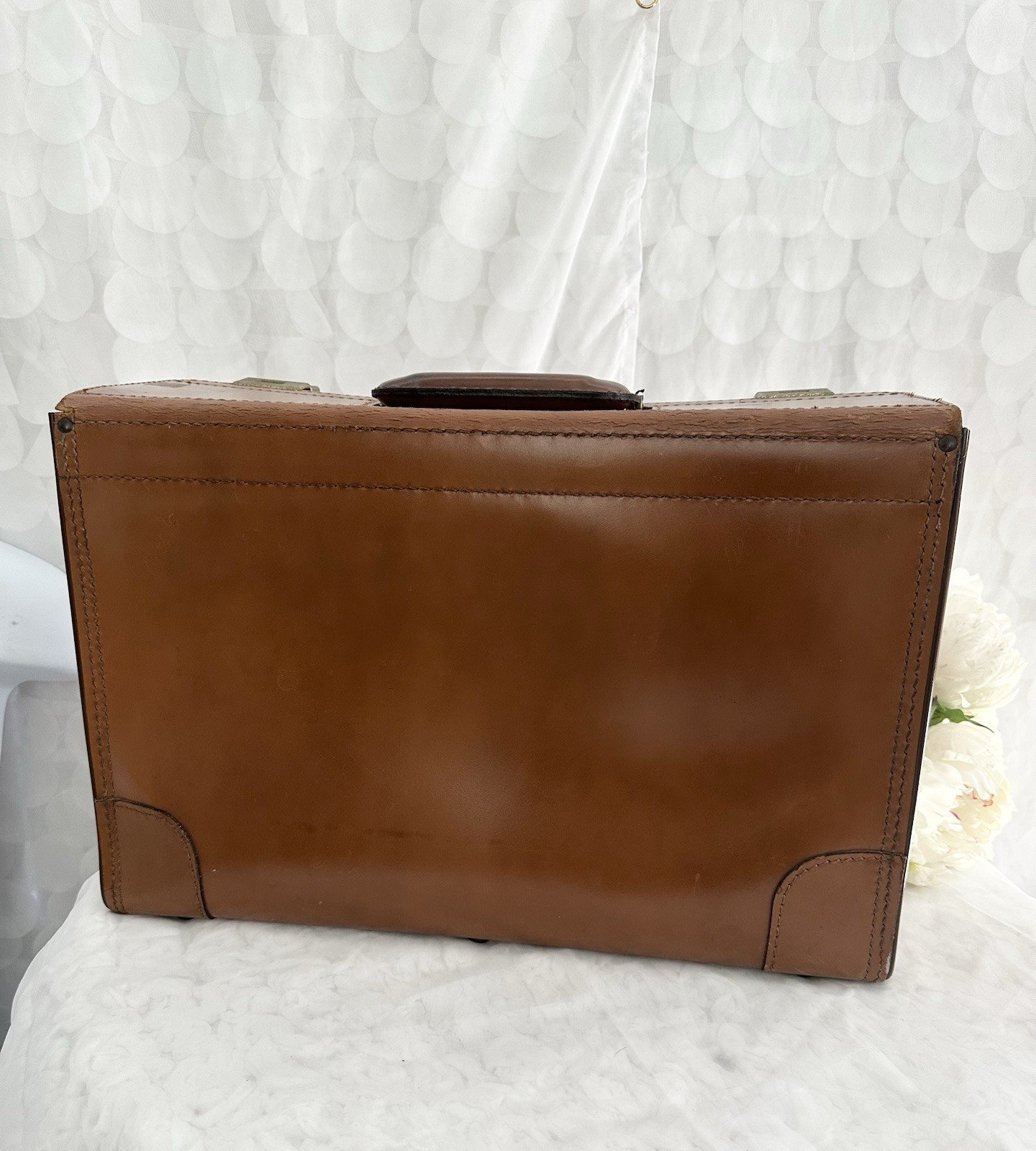 Vintage 50S Brown Leather Briefcase Attaché Case With 2 Keys Home Decor Legal