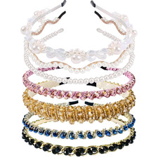 7-Pack Pearl Fashion Headbands, Artificial Pearl Rhinestone Shiny Beaded Hairban