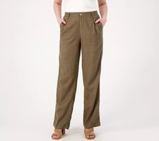 Candace Cameron Bure Regular Coastal Linen Blend Pleated Pant Olive Stone 12 New