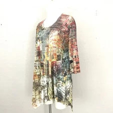 Inoah Colorful Wearable Art Knit Top Scoop Neck Handkerchief Hem Tunic Medium