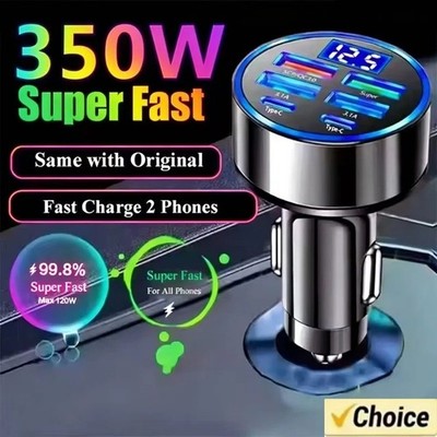 350W USB C Car Charger PD QC3.0 Fast Charge for iPhone Samsung Huawei Xiaomi