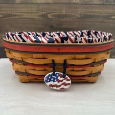 Longaberger 1999 All American Blue Ribbon Bread Basket with Liner and Tie on