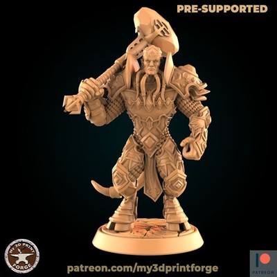 Male Draenei Paladin with Mace - 32mm Scale Unpainted Miniature for TTRPG