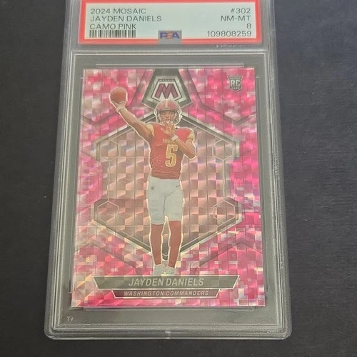 Panini 2024 Mosaic Rookie Jayden Daniels #302 Camo Pink PSA 8 Commanders