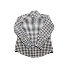 J Crew Secret Wash Slim Shirt Mens Medium Blue Tan Gingham Button Down