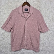 Abercrombie  Fitch Mens Pink Geo 3D Knit Button Up Sweater Polo Shirt M Resort
