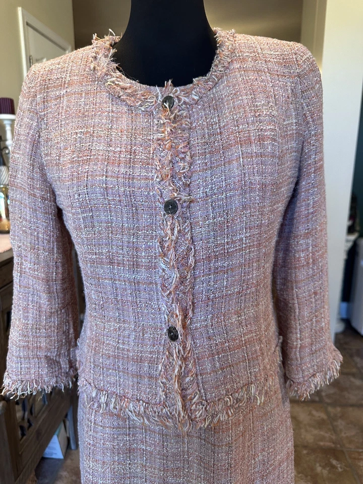 Sonia Gilles Rosa Tweed Traje Vestido Chaqueta Conjunto de 2 Piezas M Foto 3 de 4