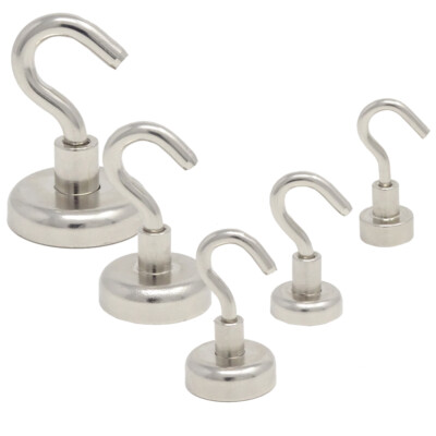 SBS  Hakenmagnet Ø 12/16/20/25/32 mm Neodym Topfmagnet mit Haken vernickelt Loch
