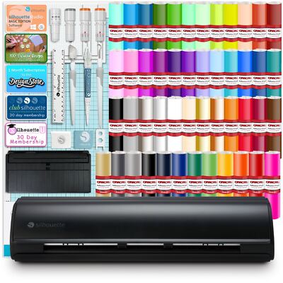 Silhouette Black Cameo 5 w/ 64 Oracal Vinyl Sheets, Blades, Tools, Guides