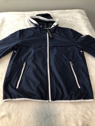NWT $125 Guess Navy Blue Windbreaker Hooded Jacket Size Large L Mens - Picture 12 of 13