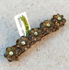 Michal Negrin Hair Clip Brown Flowers With Swarovski Crystals Romantic NWT Gift