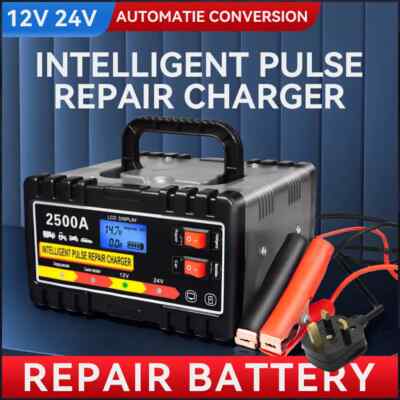 2500A 12/24V HEAVY DUTY AUTOMATIC CAR BATTERY CHARGER SMART PULSE