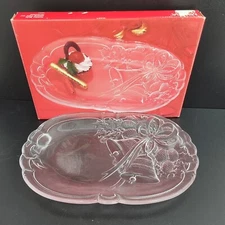 Mikasa Crystal Clear Glass Holiday Bells 10.25" Oblong Plate Platter Candy Dish