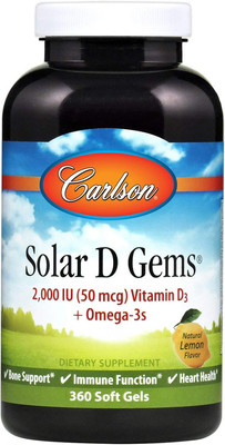 - Solar D Gems, Vitamin D3 and Omega-3 Supplement, 2000 IU Vitamin D3, 115 Mg...