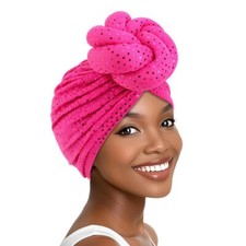 African Big Knot Headwraps Headwear Hat Women Turban Beanie Arab Sequins Cap