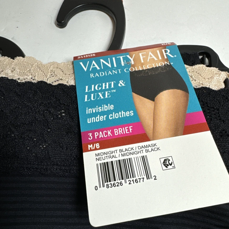 Paquete de 3 bragas cortas Vanity Fair Radiant Collection ligeras y de lujo talla M/6 Foto 3 de 4