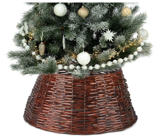 Christmas Tree Wooden Wicker Skirt Stand Base Basket Cover Xmas Tidy