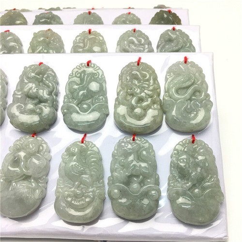Natural Jade Pendant A Grade Twelve of Zodiac Accessories A Set Jadeite Charms - Picture 1 of 5