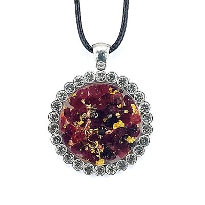 Orgonit Edelstein Anhänger Granat *Zuversicht* 24 K Gold Strass Amulett Kette