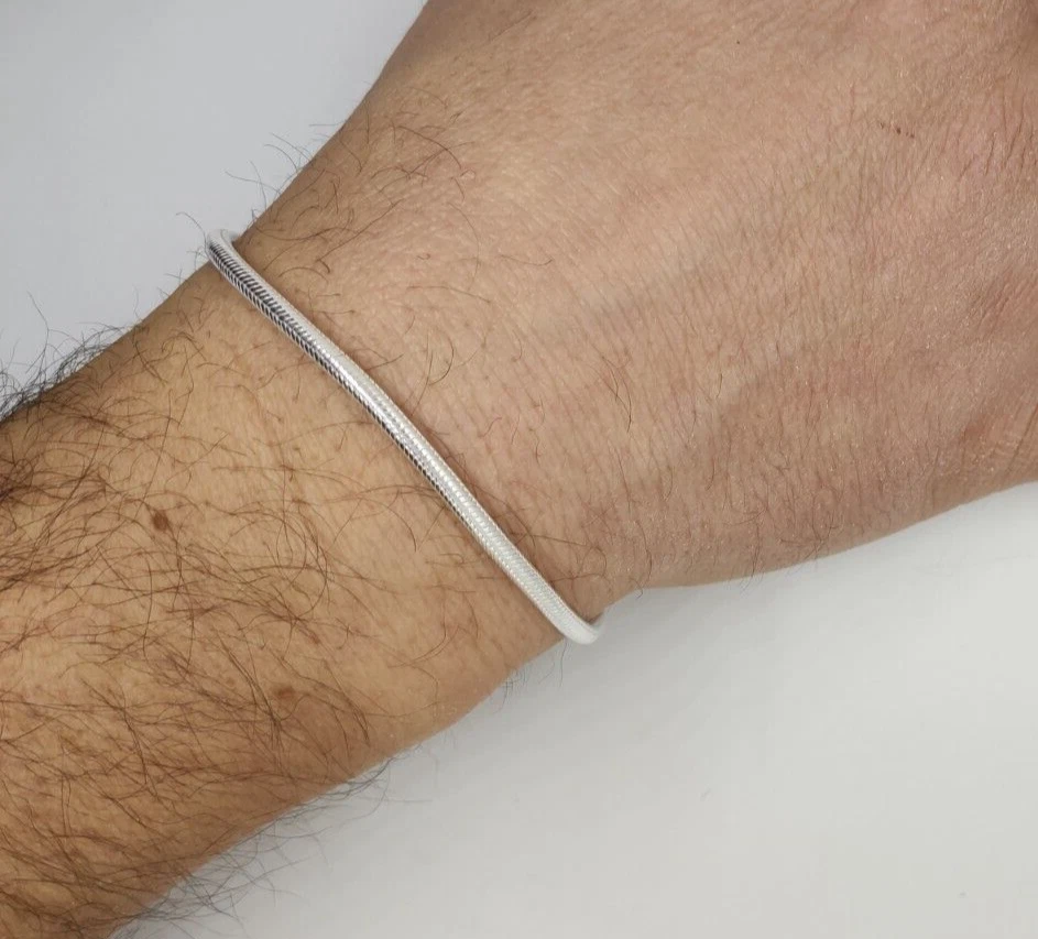 BRACCIALE SNAKE SERPENTE ARGENTO 700 UOMO TIBETANO CODA TOPO INDIA CM 20.3 S6.1 - Immagine 4 di 4