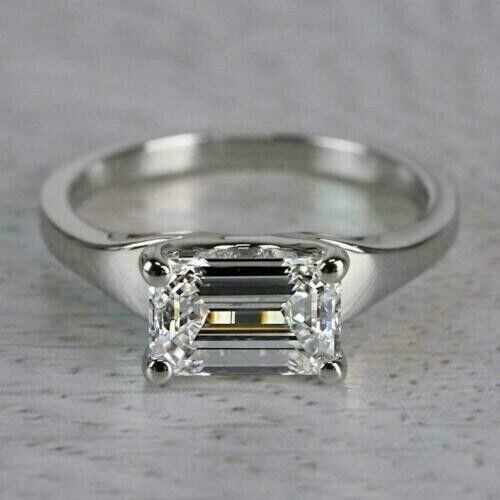 2.50 Ct Emerald Cut Simulated Diamond Ring in 14K White Gold