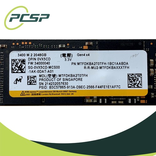 Disque SSD MTFDKBA2T0TFH -1BC1AABDA Dell VX5CD Micron 3400 2 To NVMe Gen4 x4 M.2 2280 - Photo 3/4
