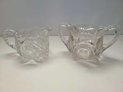 American Brilliant Cut Glass Sawtooth Creamer And Sugar Set