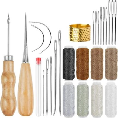 MARKENLOS 27 Stück Leder Werkzeug Set Polsternadel Nähen Bohren Handwerk Nähnadeln Groover