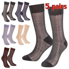 5 Pairs Men Nylon Dress Socks Long Silk Ultra Thin Sheer Business Work Mesh 7-11