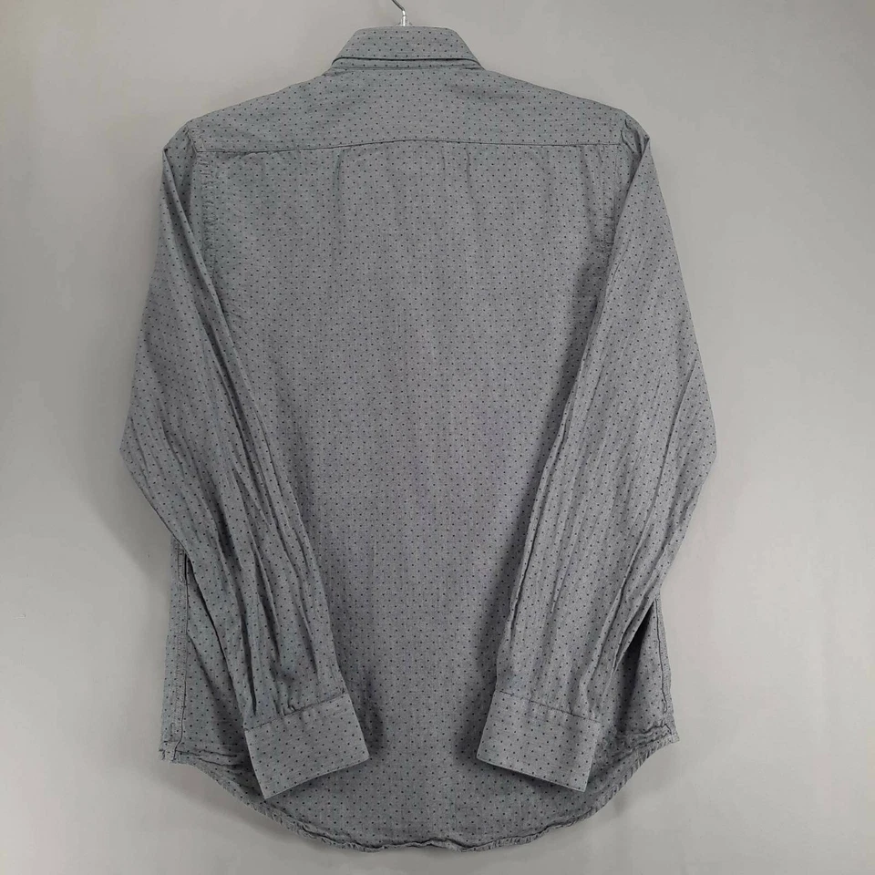 Camisa social masculina Zara pequena cinza azul ponto minúsculo ajuste fino colarinho com botões - Imagem 2 de 4