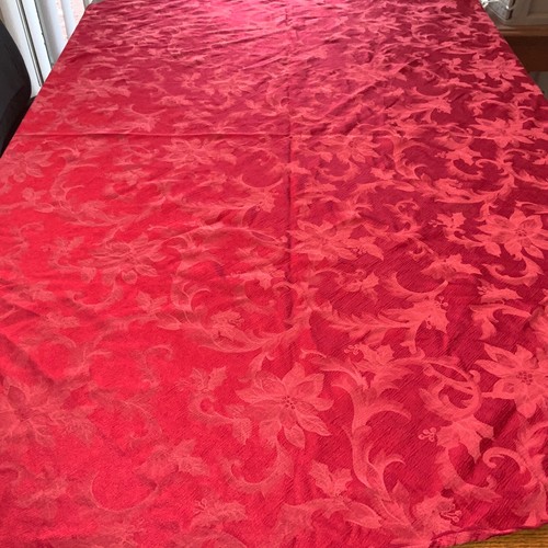 Red Round Tablecloth 66” embossed floral pinkish tint reversible - Picture 6 of 8